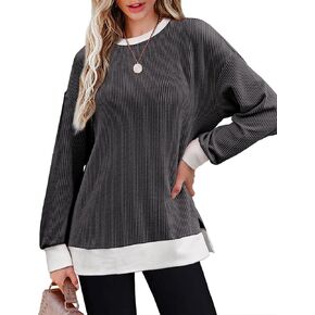 OFEEFAN Womens Long Sleeve Tops Crewneck Sweatshirt Lightweight Ribbed Knit Fall Clothes