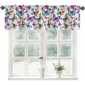 Valance Curtains for Windows,Pink White Rose Flowers Semi Sheer Curtain Valance,Watercolor Floral Green Leaves Window Valance Curtains,Rod Pocket Window Treatment for Kitchen Living Room 42"x12"