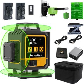 FenorGan16 Lines Self Leveling Laser Level，LCD power display，4x360° 4D Green Cross Line Professional Laser for Construction，