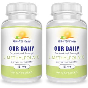 L-Methylfolate 15mg (2 Bottles) - 180 Capsules - Professional Strength Active Methyl Folate - 5-MTHF Supplement - Non GMO, Gluten Free, No Fillers