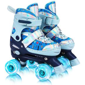 Toddler Roller Skates for Kids, 4 Size Adjustable Roller Skates Shoes with All Light Up Wheels, Sparkling Roller Skates Indoor Outdoor, Birthday for Youth Beginners
