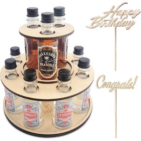 Party Centerpiece Display for Mini Liquor Bottles | 21st Birthday Holiday Celebration Decoration (Three Tier, Natural Wood)