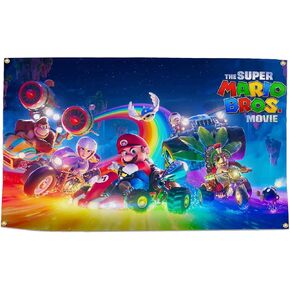 Super Bros Tapestry Boys Birthday Party Backdrop Decor for Mario Baby Funny Theme Decorations Banner with Super Nostalgic Classic Game Video Super Mari Brother Signs Flag