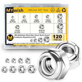 120Pcs 1/4-20 Lock Nuts, 304 (A2-70) Stainless Steel Nylon Insert Locknuts, Standard Inch Thread Nylon Hex Nuts, 1/4-20 Nut by Mywish