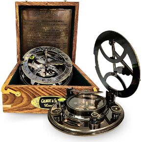 Brass Sundial - 5 inches Large Sundial Compass in Rosewood Case Top Grade Calibrated Vintage Gift