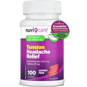 Tension Headache Relief Pills with 500mg Acetaminophen and 65mg Caffeine - Non Aspirin Pain Reliever Aid - Compare to Active Ingredient in Aspirin Free Excedrin Tension Headache (100 Caplets)