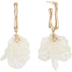 Statement Earrings – Elegant Floral Pearl Earrings for Women - White Flower&Drop Dangle Earrings, Hypoallergenic, Gold Plated with CZ Cubic Zirconia