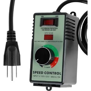 AC Motor Speed Controller, 110-120V 15A 4000W Variable Speed Controller Regulator, Precise Safe Electronic Fan Variable Speed Adjuster with Overload Protection Switch, Line Length: 39.3"