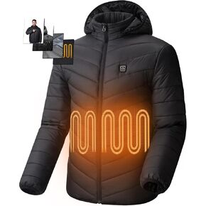 Heated Jacket with 7.4V 20000mAh Battery Pack, 6 Heating Zones, Heated Jackets for Men Ideal for Winter Cycling, Skiing, Camping and Fishing XL BLACK