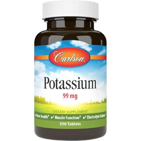 Carlson - Potassium, 99 mg, Promotes Nerve Health & Muscle Function, 250 Tablets
