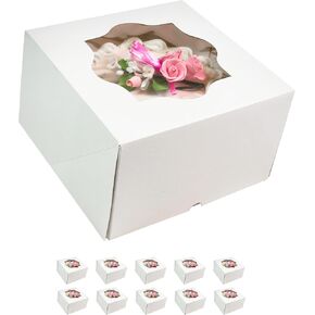 Global Sugar Art Auto-Popup Deep Square Cake Box with Window, White 8 x 8 x 5 Inches, 10 Count in Kuwait