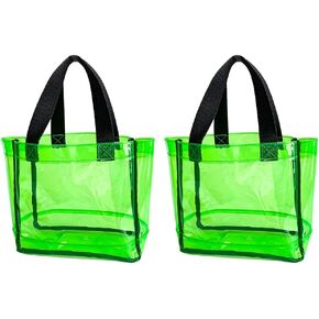 Clear 2 Packs Small Tote Work Bag,Gift Wrap Handbag for Bridal and Birthday Party,Travel Makeup Pouch with Handle