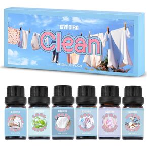 Clean Fragrance Oils Set, Essential Oils Set for Diffuser, Candle, Soap Making Scented Oils, Fresh Linen, Cool Mint, Soap Bubble, Laundry Day, Soft Powder, Fresh Cotton, 6x10ml in Saudi Arabia