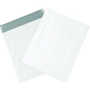BOX USA Poly Mailer Envelopes, 26' x 28' x 5', White, Self-Seal with Tear Strip, Gusseted, Waterproof and Puncture Resistant, for Shipping Bulky Items, Books and Catalogs, Pack of 100