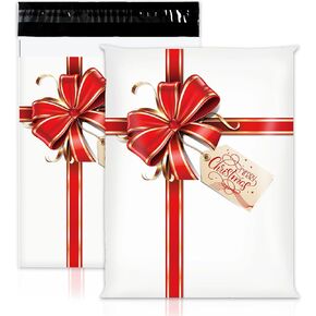 100Pcs Christmas Poly Mailers 10 x 13 Inch Xmas Red Bow Packaging Bags Self Seal Mailing Envelope Bags for Holiday Small Business Clothing Gift