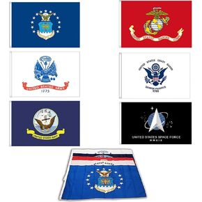 GLOBAL ADVERTISING SOLUTIONS Lot of 6 Branches Military Flags, 3x5 foot Banner Grommets, Air Force, US Navy, Coast Guard, Marines, Army Polyester Flags Set Space Force (Pack of 6)