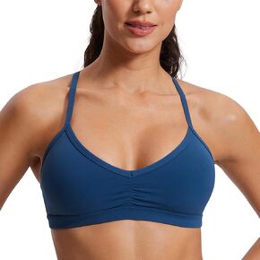 CRZ YOGA Butterluxe Womens Ruched V Neck Sports Bra - Y Back Spaghetti Thin Strap Wireless Padded Bra Yoga Crop Top