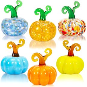 6PCS Mini Hand Blown Glass Pumpkins,Small Crystal Pumpkins Figurine,Decorative Glass Pumpkin Statue Table Accent for Fall Halloween Thanksgiving Tabletop Decoration Ornaments