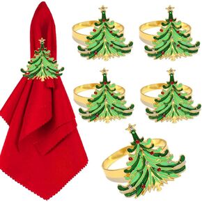Christmas Tree Napkin Rings - Set of 4 Napkin Holder Rings for Holiday Christmas Thanksgiving Home Table Decoration