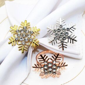 6pcs Christmas Snowflake Napkin Rings Xmas Silver Snow Flake Napkin Buckles 3 Design Shiny Exquisite Snowflake Metallic Napkin Ring Holder for Xmas Party Wedding Holiday Dinner Table Decor