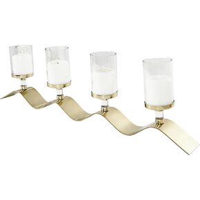 The Novogratz Stainless Steel Metal 4 Candle Hurricane Lamp with Wavy Base, 33" x 4" x 10", Gold