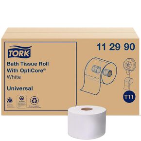 Tork 112990 Universal Bath Tissue Roll with OptiCore, 1-Ply, 3.75" Width x 4.0" Length, White (Case of 36 Rolls, 1755 Sheets per Roll, 63,180 Sheets per Case)