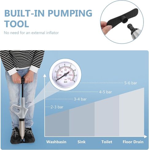 Air Plunger for Drain, High Pressure Air Drain Blaster with Visual Barometer Stainless Steel Toilet Clog Remover Toilet Unclogger Plungers for Bathroom, Toilets, Sink, Kitchen, Clogged Pipe in Saudi Arabia