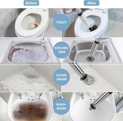 Air Plunger for Drain, High Pressure Air Drain Blaster with Visual Barometer Stainless Steel Toilet Clog Remover Toilet Unclogger Plungers for Bathroom, Toilets, Sink, Kitchen, Clogged Pipe in Saudi Arabia