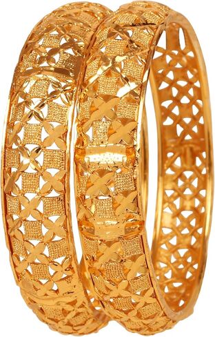 Touchstone NEW Indian Bollywood Trend Splendid Traditional Craftsmanship Floral Wrist Enhancing Designer Jewelry Thick Bracelets Bangles Set Of 2 In Gold Tone For Women. in Saudi Arabia