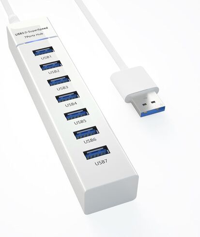 USB Hub 3.0 4 منافذ، موزع بيانات USB مع مفاتيح تشغيل/إيقاف فردية LED وأضواء، موسع منفذ USB عالي السرعة 5 جيجابت في الثانية لأجهزة MacBook وMac Pro وMac Mini وiMac وSurface Pro وXPS وPC-White in Saudi Arabia