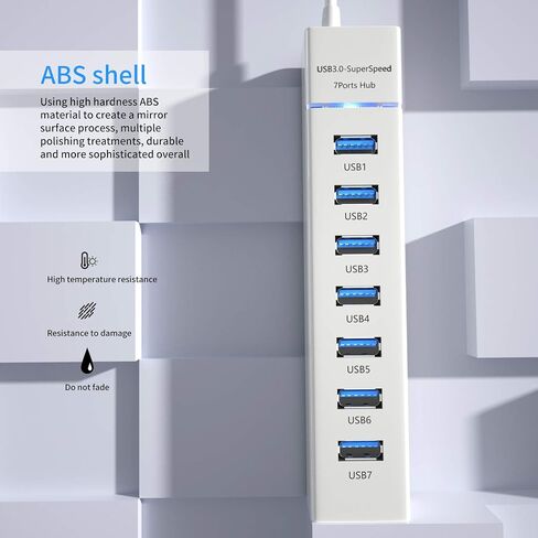 USB Hub 3.0 4 منافذ، موزع بيانات USB مع مفاتيح تشغيل/إيقاف فردية LED وأضواء، موسع منفذ USB عالي السرعة 5 جيجابت في الثانية لأجهزة MacBook وMac Pro وMac Mini وiMac وSurface Pro وXPS وPC-White in Saudi Arabia