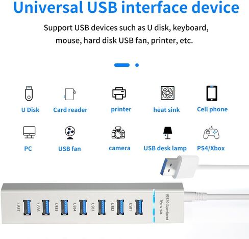 USB Hub 3.0 4 منافذ، موزع بيانات USB مع مفاتيح تشغيل/إيقاف فردية LED وأضواء، موسع منفذ USB عالي السرعة 5 جيجابت في الثانية لأجهزة MacBook وMac Pro وMac Mini وiMac وSurface Pro وXPS وPC-White in Saudi Arabia