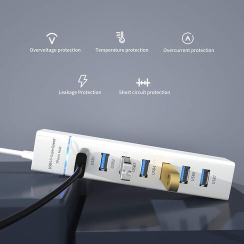 USB Hub 3.0 4 منافذ، موزع بيانات USB مع مفاتيح تشغيل/إيقاف فردية LED وأضواء، موسع منفذ USB عالي السرعة 5 جيجابت في الثانية لأجهزة MacBook وMac Pro وMac Mini وiMac وSurface Pro وXPS وPC-White in Saudi Arabia