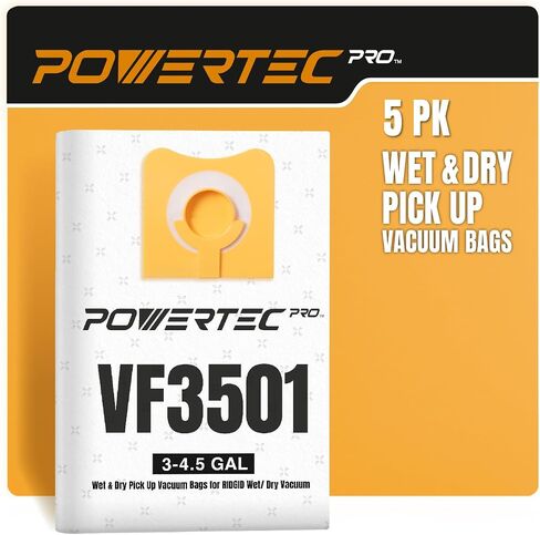 أكياس مكنسة كهربائية POWERTEC PRO Premium Shop للفوضى الرطبة وحطام الغبار الجاف 5 قطع، لأكياس فلتر Ridgid VF3501 23738 مقاس C، أكياس استبدال المكنسة الكهربائية لمتجر Ridgid 4000RV، WD40700 (75087) in Saudi Arabia