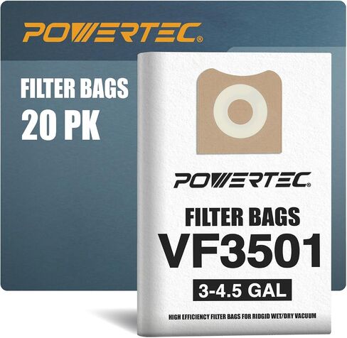 أكياس مكنسة كهربائية POWERTEC PRO Premium Shop للفوضى الرطبة وحطام الغبار الجاف 5 قطع، لأكياس فلتر Ridgid VF3501 23738 مقاس C، أكياس استبدال المكنسة الكهربائية لمتجر Ridgid 4000RV، WD40700 (75087) in Saudi Arabia