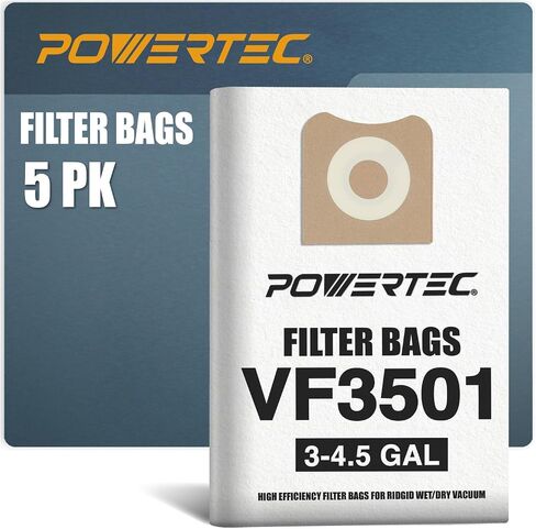 أكياس مكنسة كهربائية POWERTEC PRO Premium Shop للفوضى الرطبة وحطام الغبار الجاف 5 قطع، لأكياس فلتر Ridgid VF3501 23738 مقاس C، أكياس استبدال المكنسة الكهربائية لمتجر Ridgid 4000RV، WD40700 (75087) in Saudi Arabia