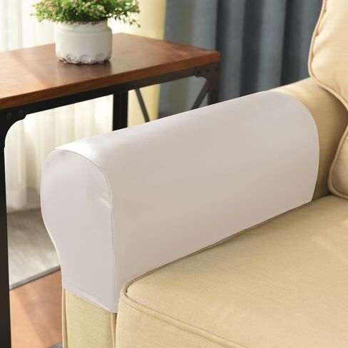 Waterproof Armrest Covers Luxury PU Leather Stretch Arm Covers for Chairs Couch Sofa Wipeable Armchair Slipcovers for Recliner Sofa 2pcs, Cream in Saudi Arabia
