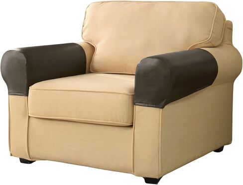 Waterproof Armrest Covers Luxury PU Leather Stretch Arm Covers for Chairs Couch Sofa Wipeable Armchair Slipcovers for Recliner Sofa 2pcs, Cream in Saudi Arabia