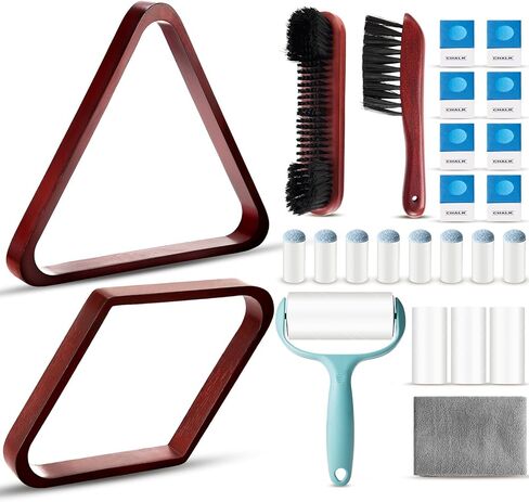 ShinyRelief 22 مجموعة فرشاة طاولة البلياردو مجموعة خشبية رف كرة البلياردو 8 كرات مثلثة / 9 كرات ألماسية لـ 2-1 / 4 "كرة حمام سباحة مع قطعة قماش لامعة لزجة لينت رولر تجمع جديلة الطباشير مكعب الملحقات in Saudi Arabia