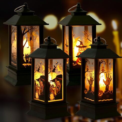 3PCS Halloween Decor Lantern for Outdoor Home Decoration, Mini Flameless Death Jack-o'-Lantern Witch Lantern for Halloween Party Supplies Gifts Table Decor, Spooky Halloween Candle Lantern in Saudi Arabia