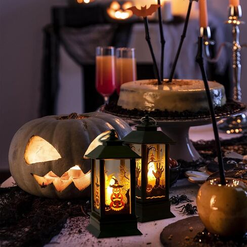 3PCS Halloween Decor Lantern for Outdoor Home Decoration, Mini Flameless Death Jack-o'-Lantern Witch Lantern for Halloween Party Supplies Gifts Table Decor, Spooky Halloween Candle Lantern in Saudi Arabia