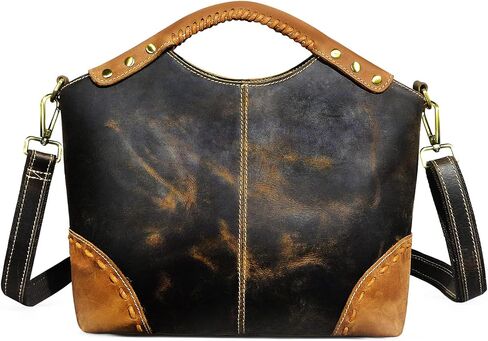 Thick Genuine Crazy Horse Leather Satchel Crossbody Handbag Top-Handle Shoulder Bag For Women 6640 (804217 Light Brown) in Saudi Arabia