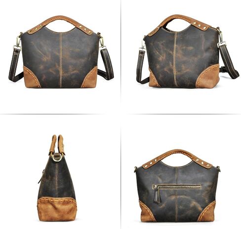 Thick Genuine Crazy Horse Leather Satchel Crossbody Handbag Top-Handle Shoulder Bag For Women 6640 (804217 Light Brown) in Saudi Arabia