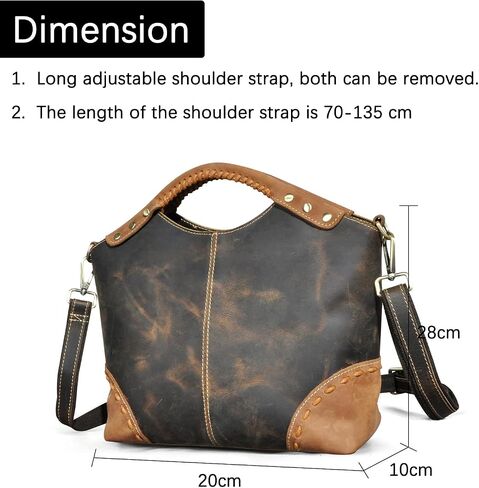 Thick Genuine Crazy Horse Leather Satchel Crossbody Handbag Top-Handle Shoulder Bag For Women 6640 (804217 Light Brown) in Saudi Arabia