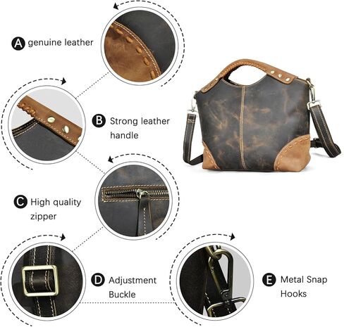 Thick Genuine Crazy Horse Leather Satchel Crossbody Handbag Top-Handle Shoulder Bag For Women 6640 (804217 Light Brown) in Saudi Arabia
