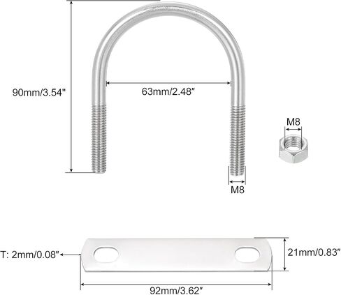 uxcell Round U-Bolts, 6 Sets 45mm(1.77") Inner Width 76mm Length M10 304 Stainless Steel U Clamp Bolt with Nuts and Plates, for Boat Trailer in Saudi Arabia