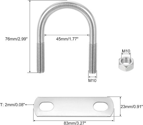 uxcell Round U-Bolts, 6 Sets 45mm(1.77") Inner Width 76mm Length M10 304 Stainless Steel U Clamp Bolt with Nuts and Plates, for Boat Trailer in Saudi Arabia