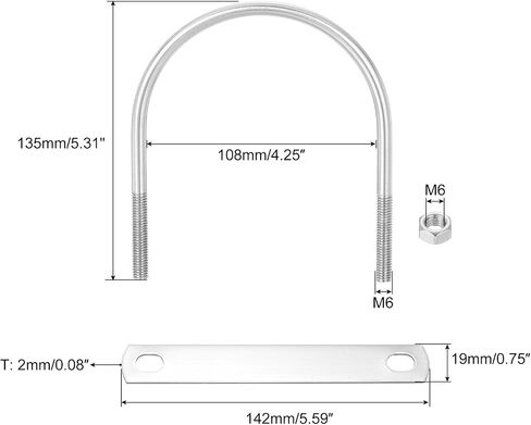 uxcell Round U-Bolts, 6 Sets 45mm(1.77") Inner Width 76mm Length M10 304 Stainless Steel U Clamp Bolt with Nuts and Plates, for Boat Trailer in Saudi Arabia