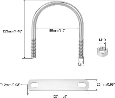 uxcell Round U-Bolts, 6 Sets 45mm(1.77") Inner Width 76mm Length M10 304 Stainless Steel U Clamp Bolt with Nuts and Plates, for Boat Trailer in Saudi Arabia