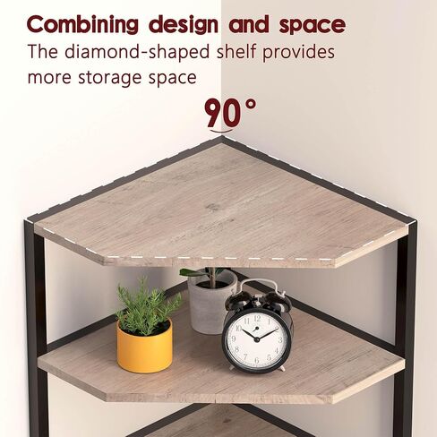Corner Shelf - 4-Tier Corner Bookshelf with Metal Frame - Small Corner Shelves - Wood Corner Display Shelf for Living Room, Bedroom (Grey) in Saudi Arabia